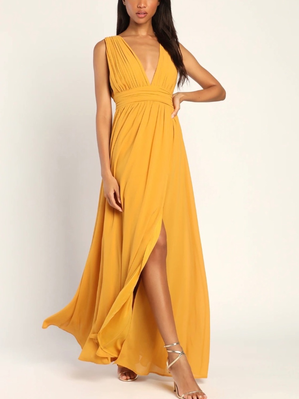 NWT Lulus Heavenly Hues Marigold Yellow Maxi Dress Dress S
